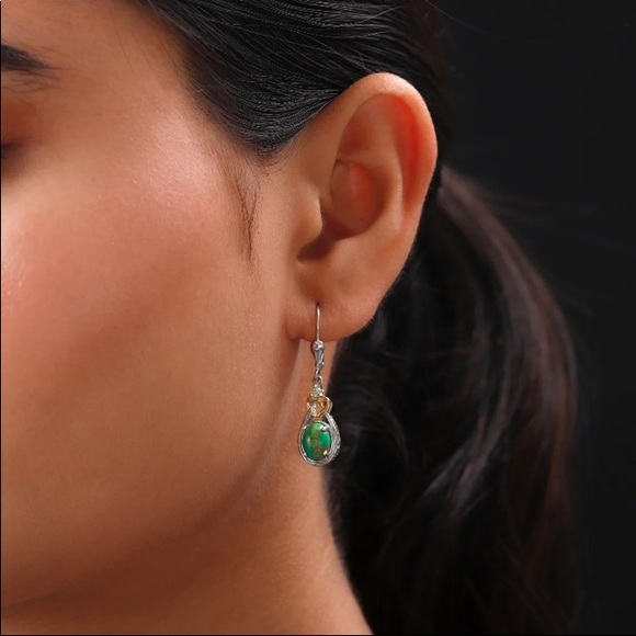 Mojave Green Turquoise/Peridot Earrings/ Ring Set 925 -  14K Goldplated. - Picture 8 of 17